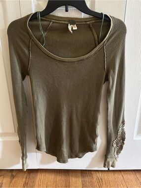 We The Free Olive Green Waffle-Knit Long Sleeve Top